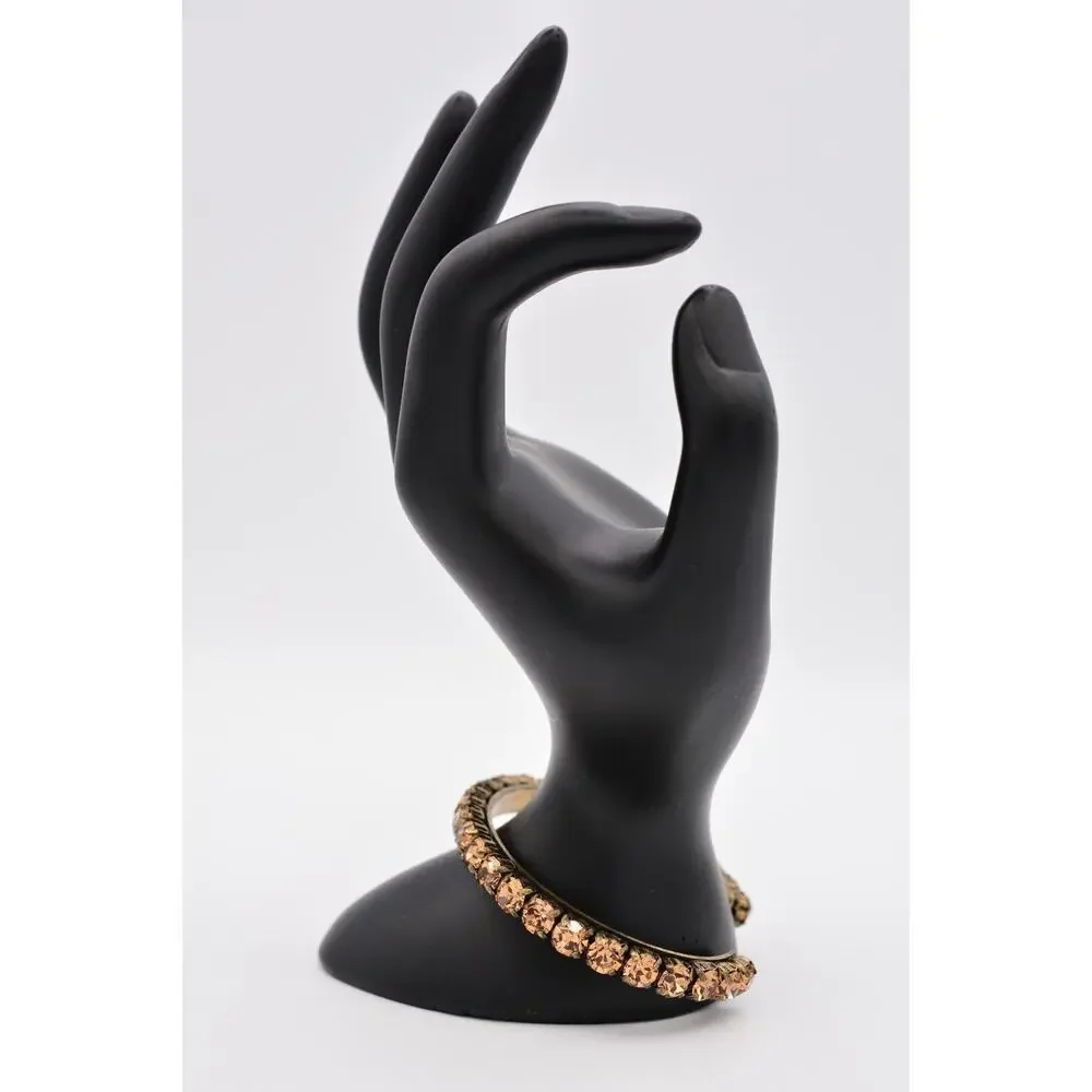 J.Crew Crystal Cuff Bangle Bracelet Chocolate Rhinestone Aged Gold Signed BinAD